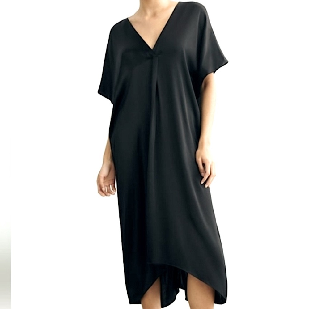 Zara Black Satin Effect V-Neck Long Tunic Dress